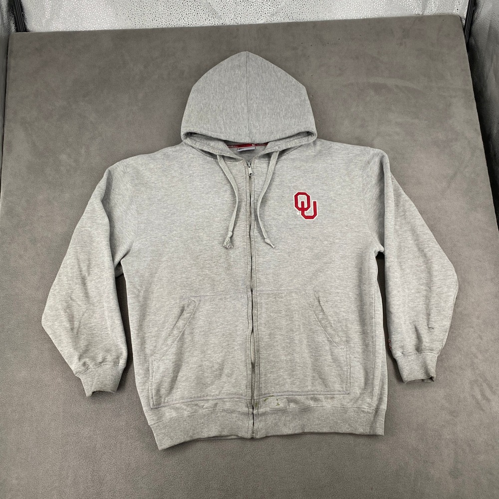 Colosseum Oklahoma Sooners Mens XL Gray Full Zip‎ Hoodie Sweatshirt OU NCAA H183
